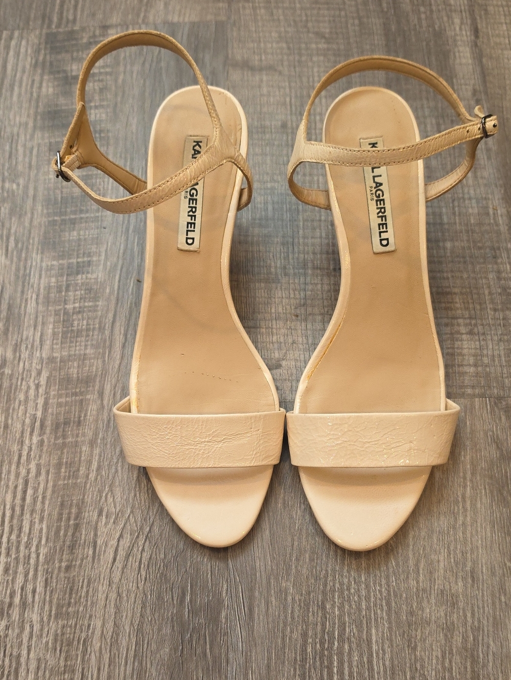 Karl Lagerfeld Beige Single-Strap Kitten Heel Sandals